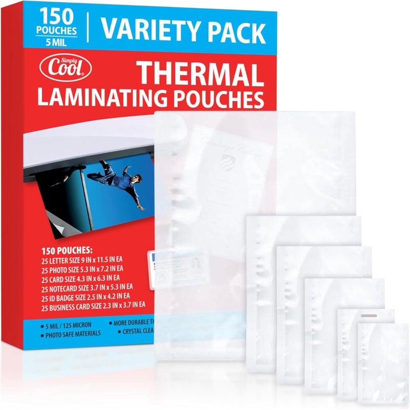 Simply Cool 5Mil Thermal Laminating Sheets (150 Count) Letter, Photo, Card, Notecard, Id Badge And Business Card Sizes, Laminating Pouches Compatible With Laminators, Crystal Clear Laminated Finish - Image 1